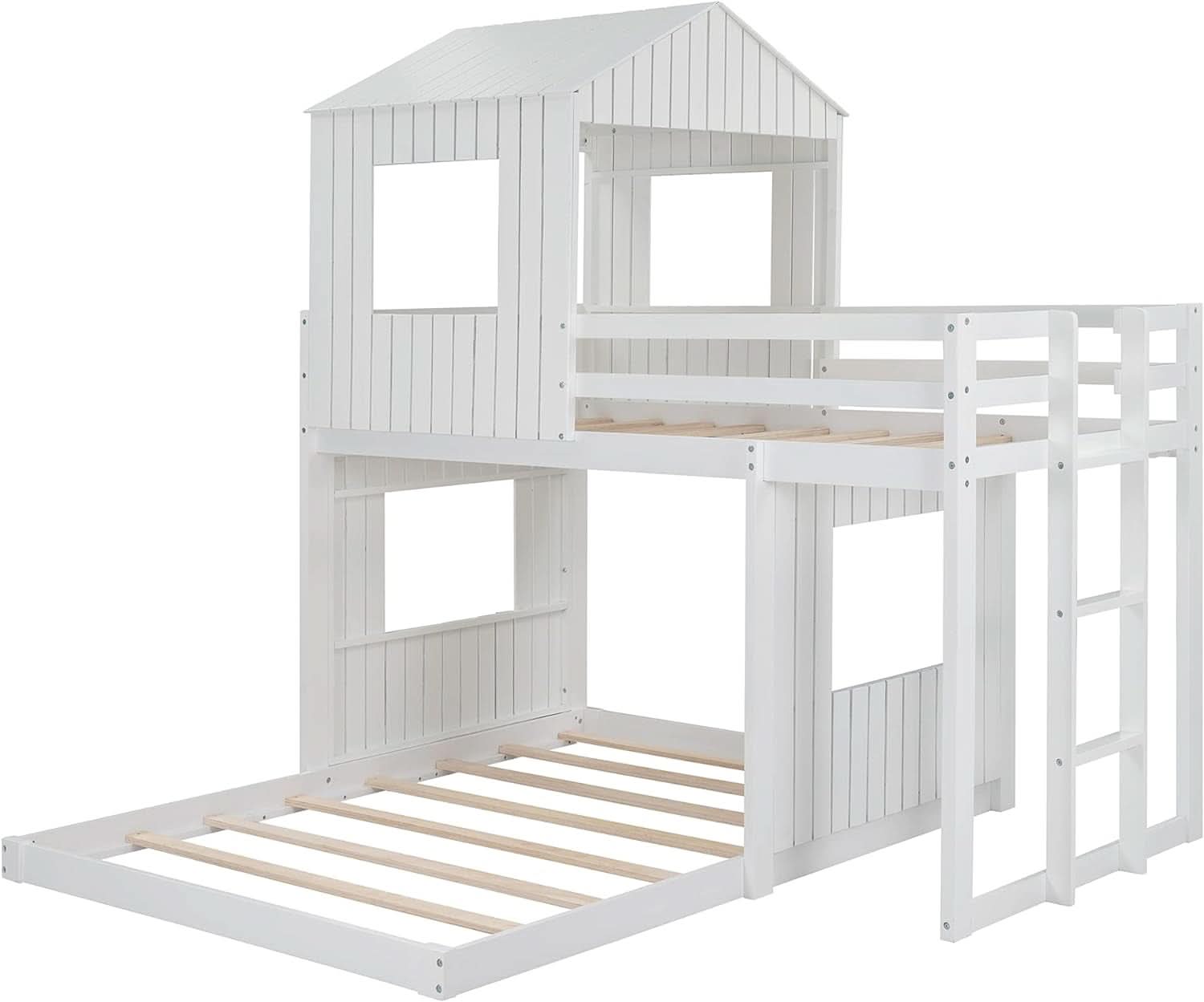 White Twin Over Full Low Profile Playhouse Bunk Bed