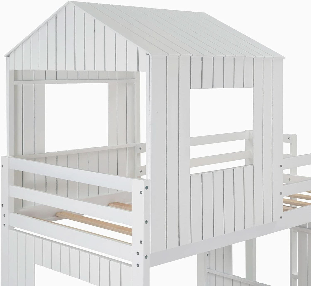 White Twin Over Full Low Profile Playhouse Bunk Bed