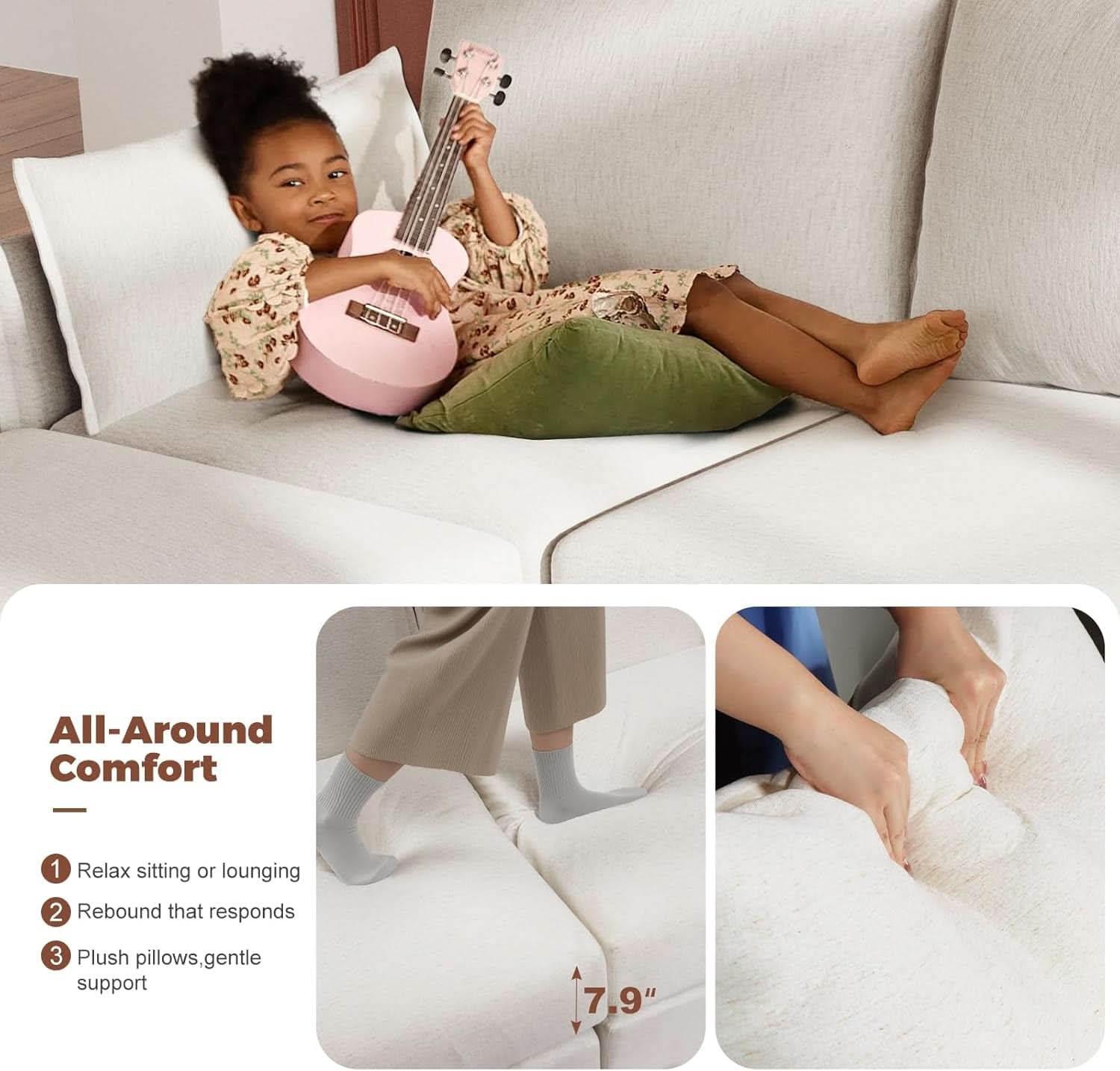 White Upholstered Accent Chair With Removable Backrest