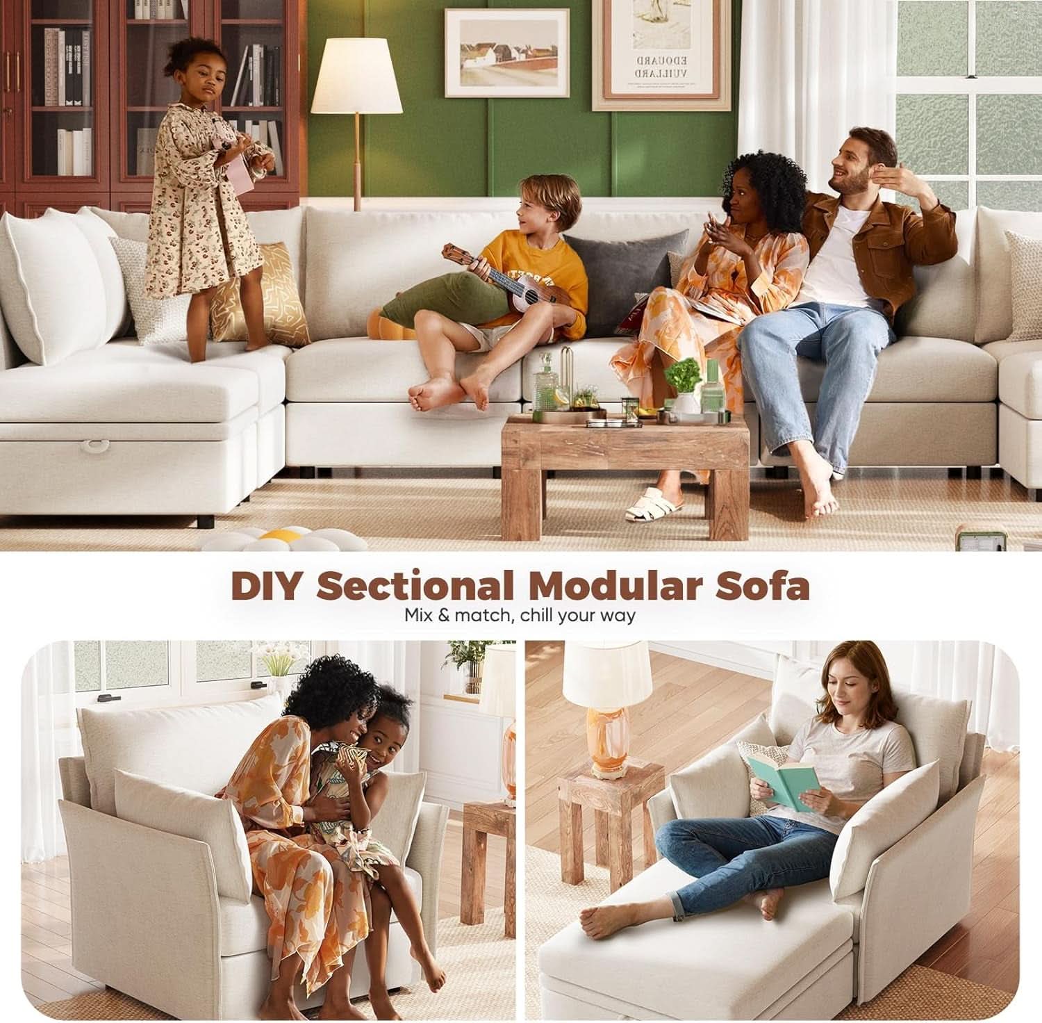 White Upholstered Accent Chair With Removable Backrest