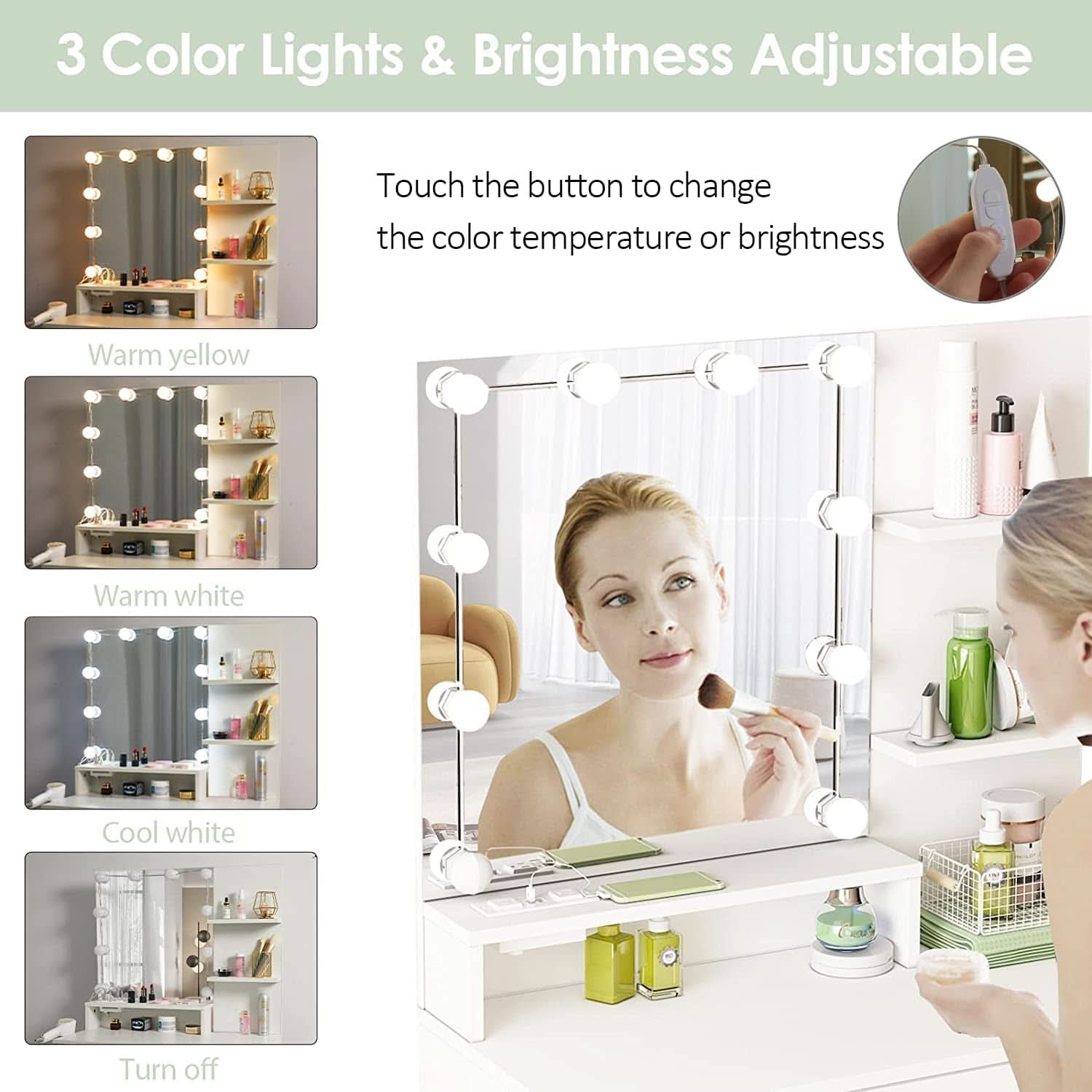 White Vanity Set With Lighted Mirror And Built In Power