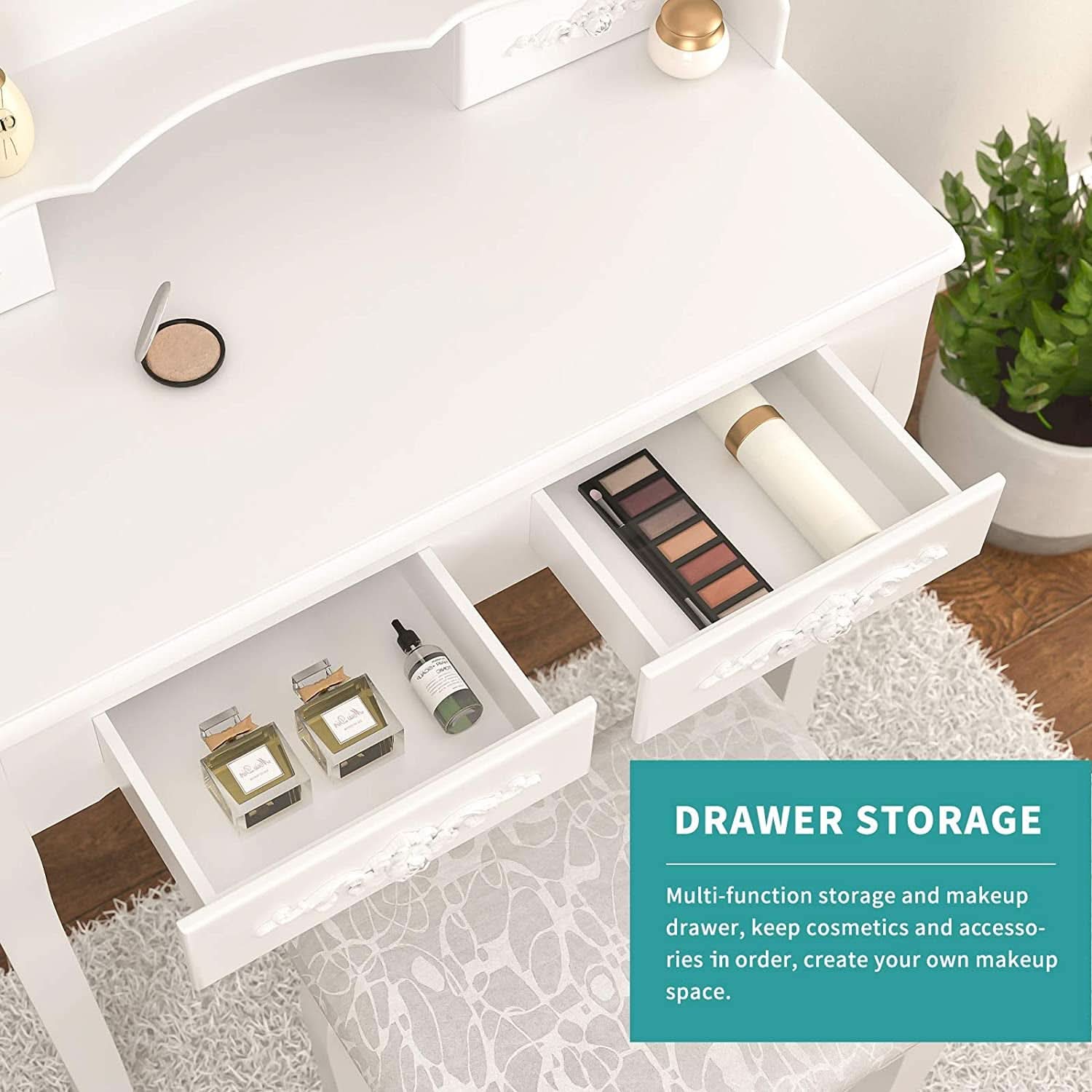 White Vanity Table Set With 360 Degree Rotating Mirror
