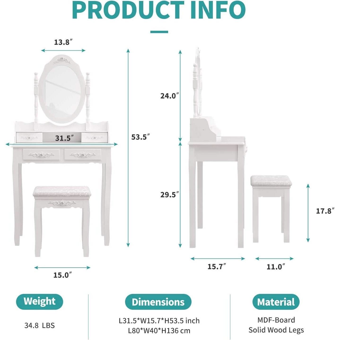 White Vanity Table Set With 360 Degree Rotating Mirror