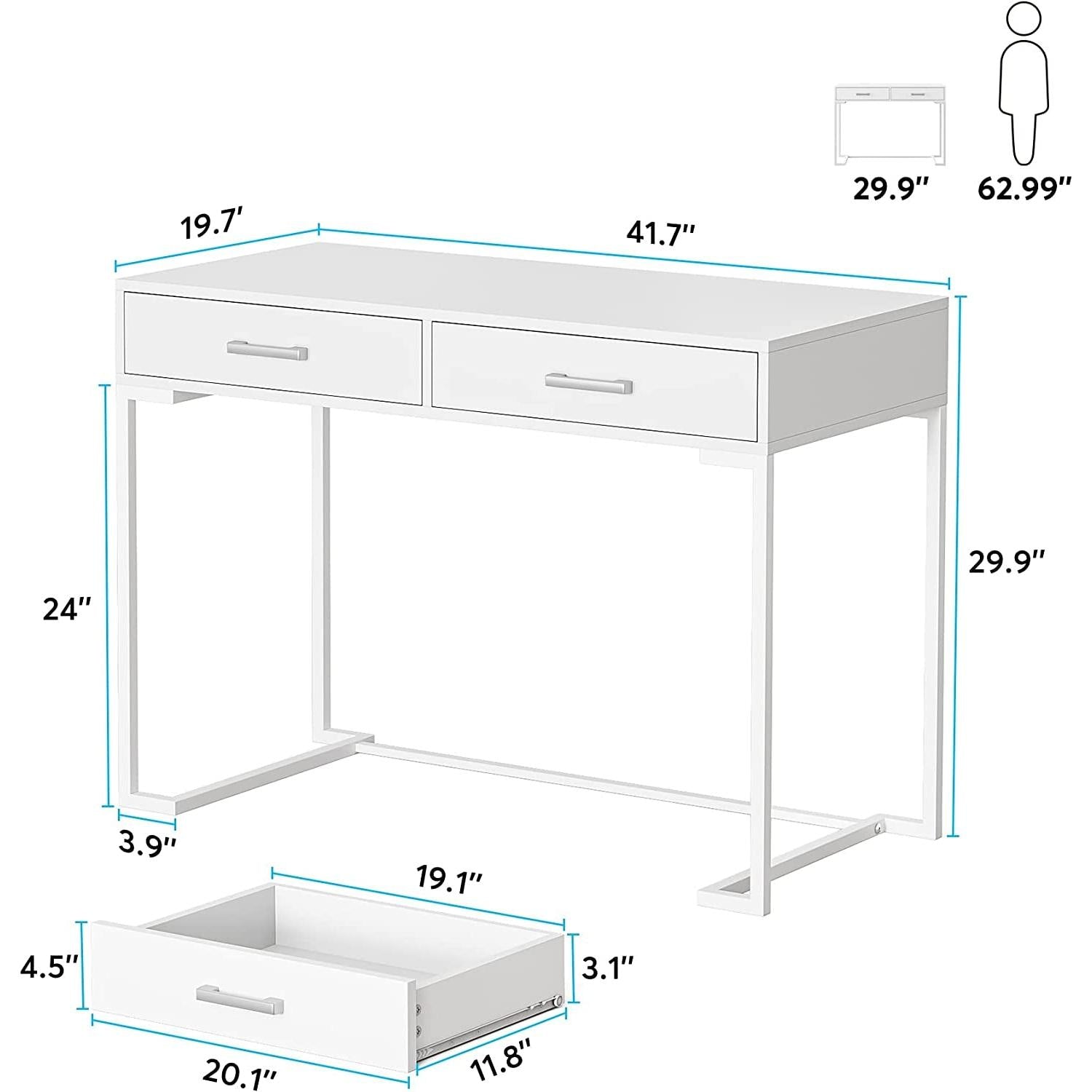 White Vanity Table With Gold Metal Frame And Two Drawers