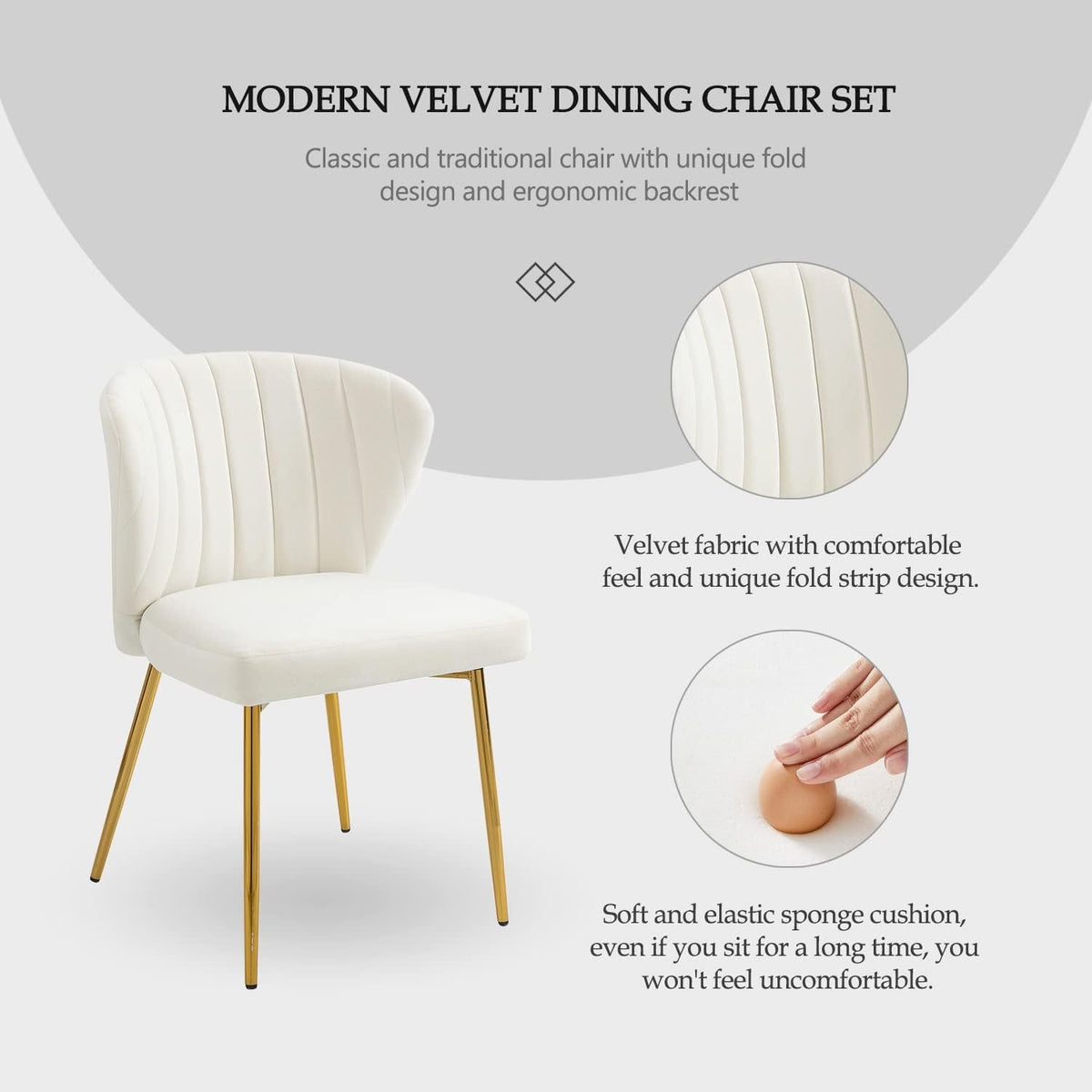 White Velvet Dining Chairs Set Of 4 With Gold Metal Legs