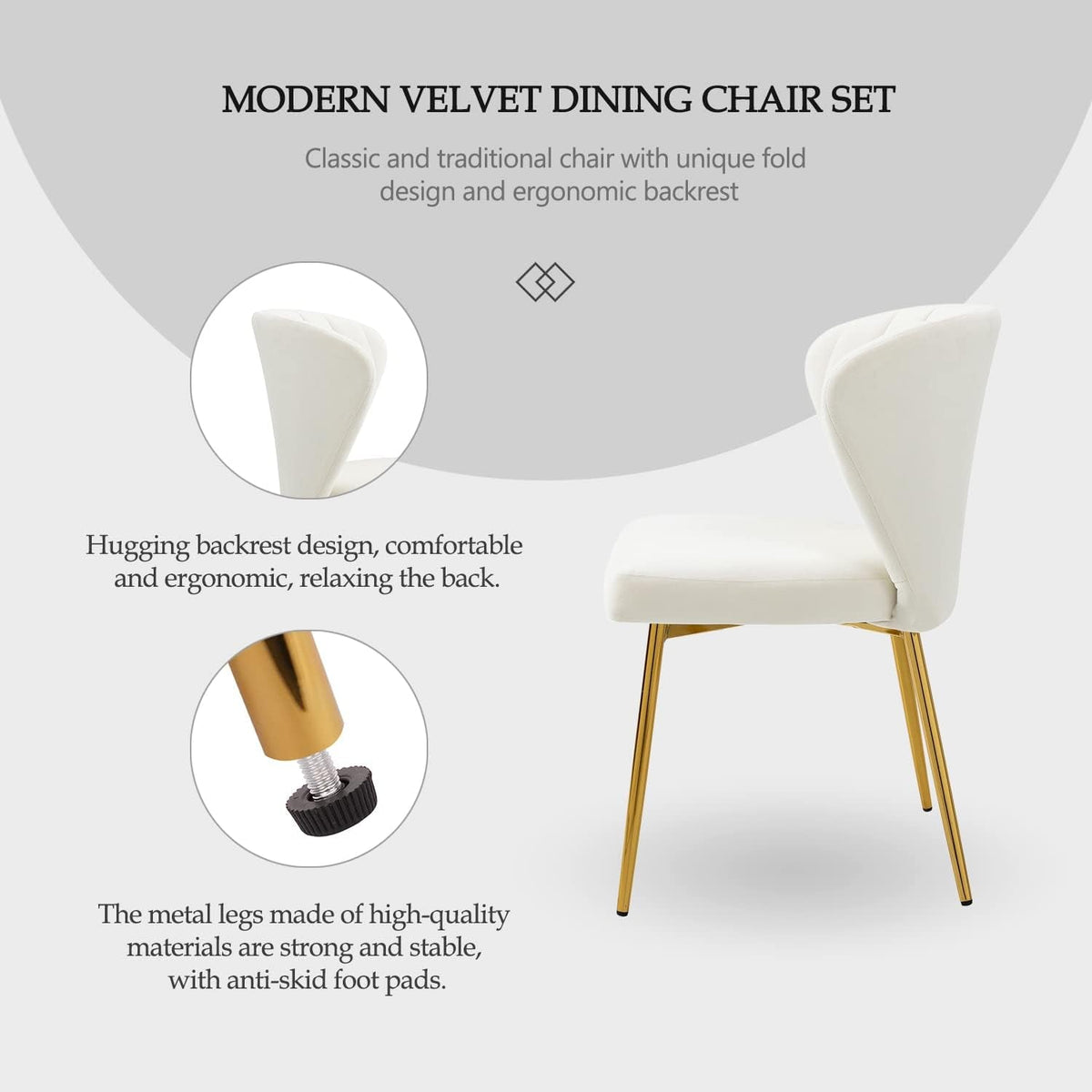 White Velvet Dining Chairs Set Of 4 With Gold Metal Legs