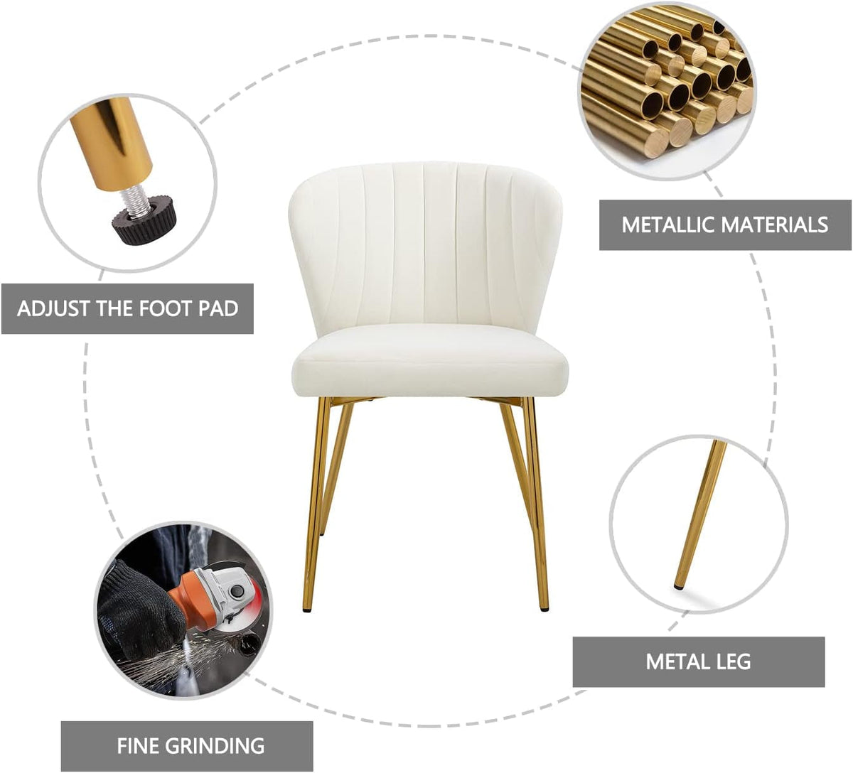 White Velvet Dining Chairs Set Of 4 With Gold Metal Legs