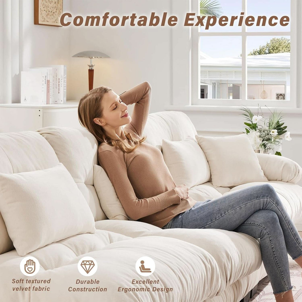 White Velvet Pet Hair Resistant Modular Recliner Sofa