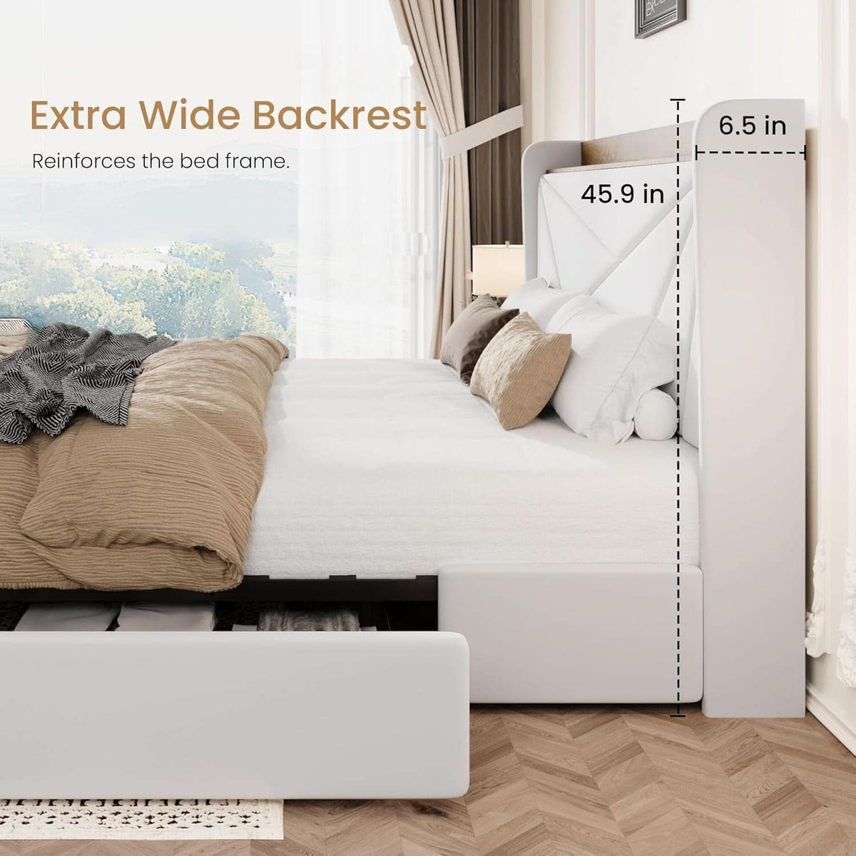 White Velvet Upholstered Bed Frame With USB Type C Ports