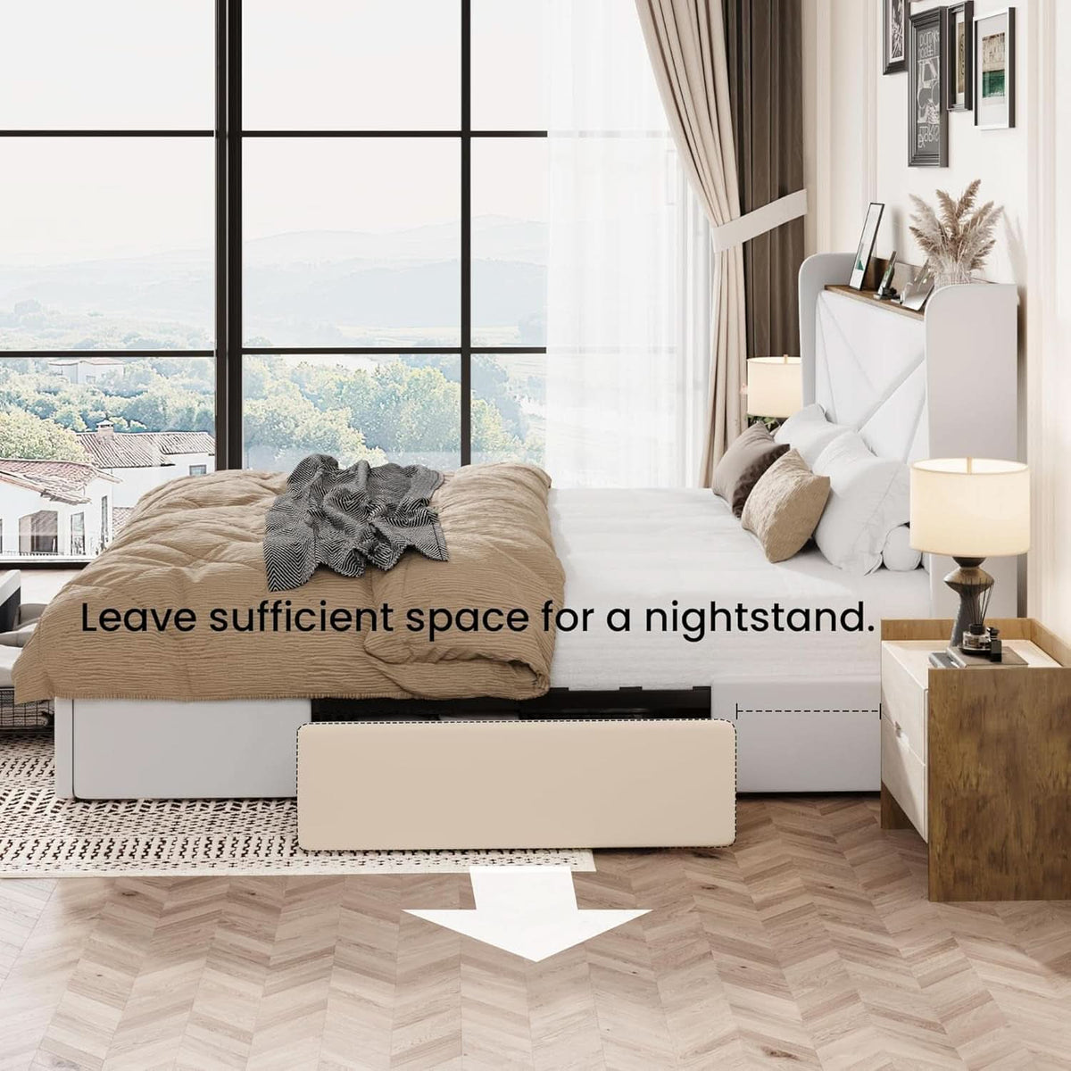 White Velvet Upholstered Bed Frame With USB Type C Ports