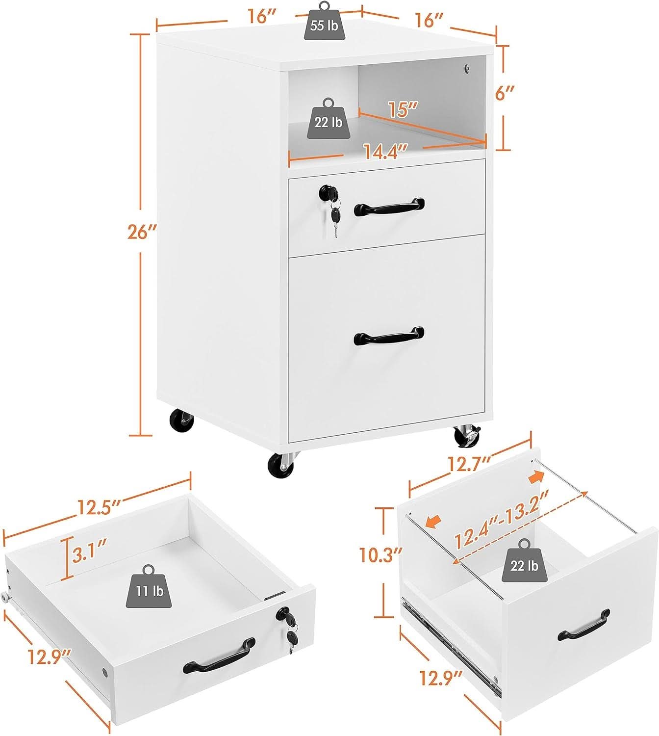White Vertical File Cabinet With Locking Top Drawer