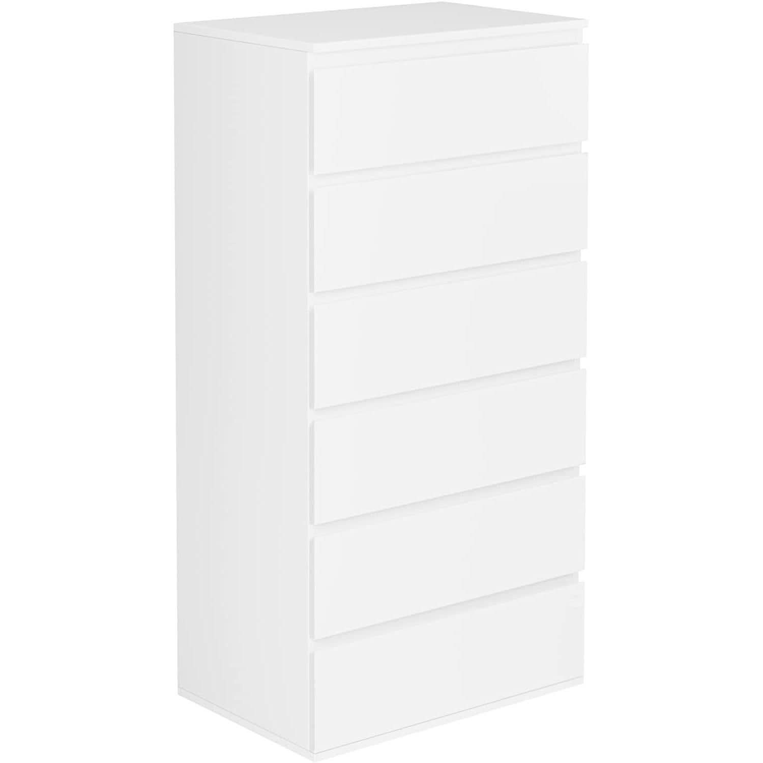White Wooden 6 Drawer Bedroom Dresser With Sliding Rails