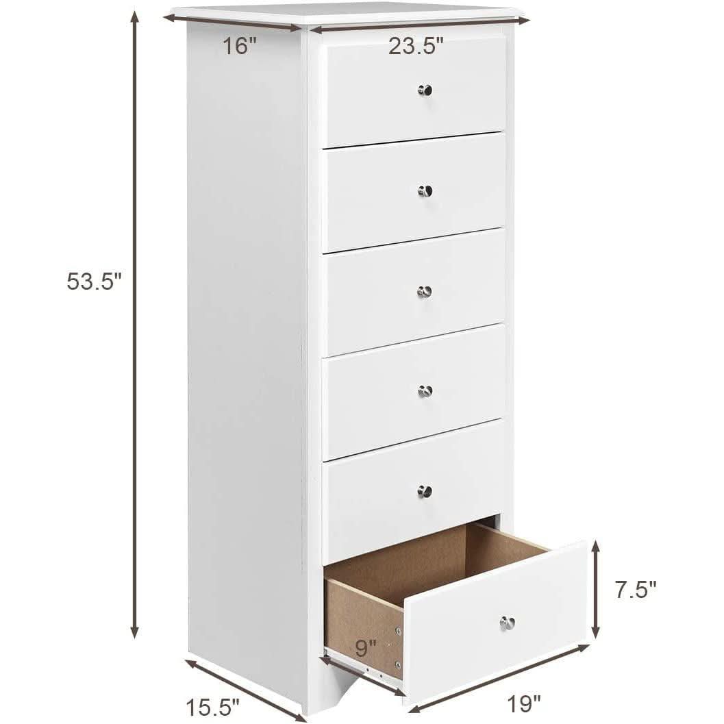 White Wooden 6 Drawer Dresser Chest For Bedroom Storage