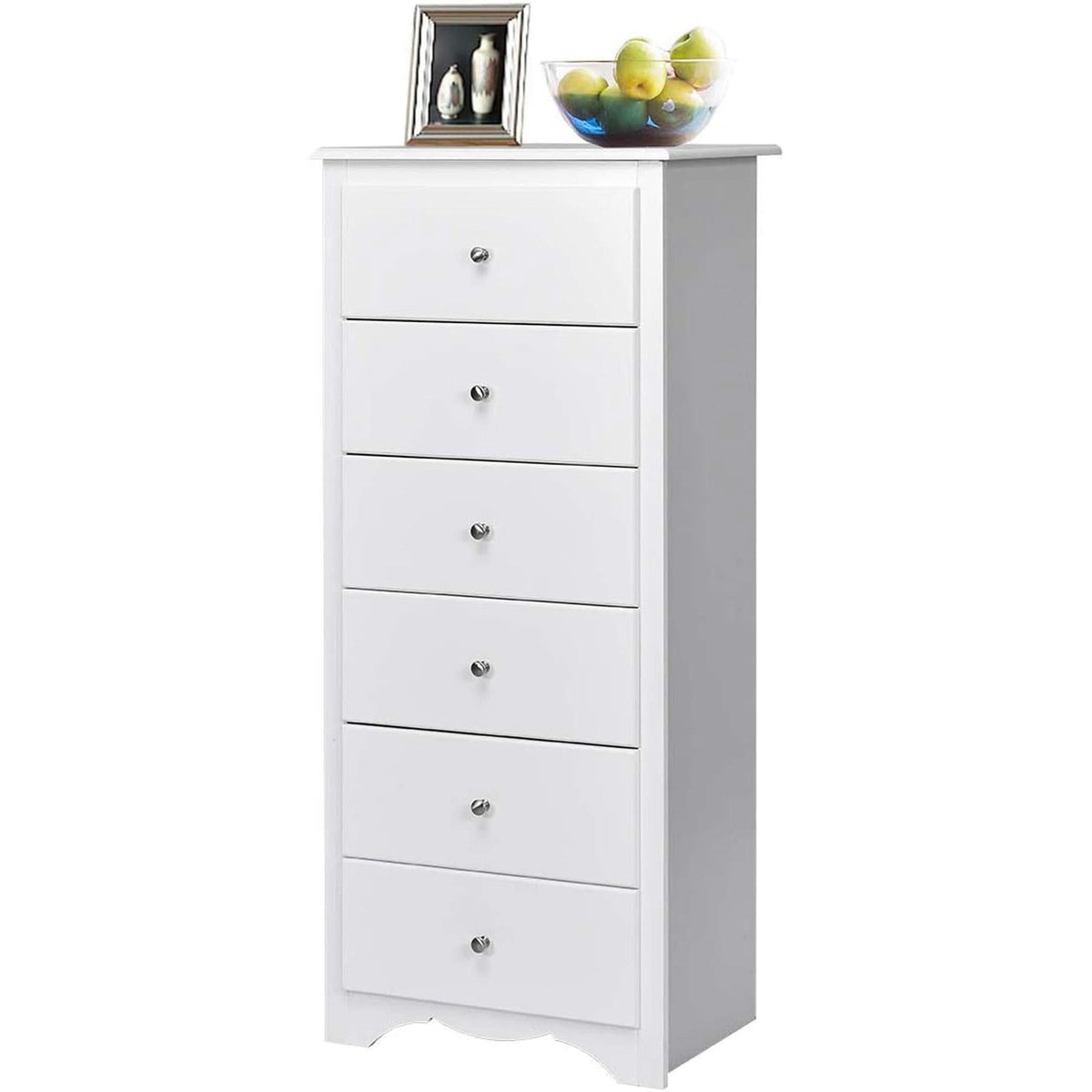 White Wooden 6 Drawer Dresser Chest For Bedroom Storage