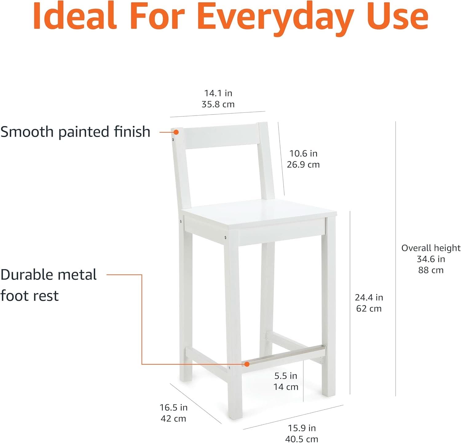 White Wooden Bar Stool With Backrest, Counter Height