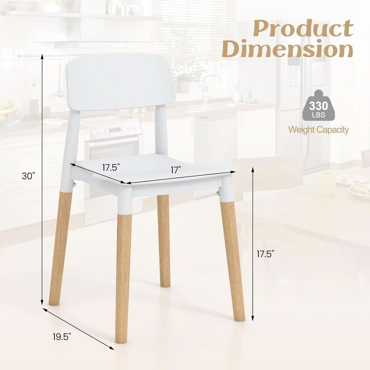 White Wooden Dining Chairs Set of 4 With Ergonomic Backrest