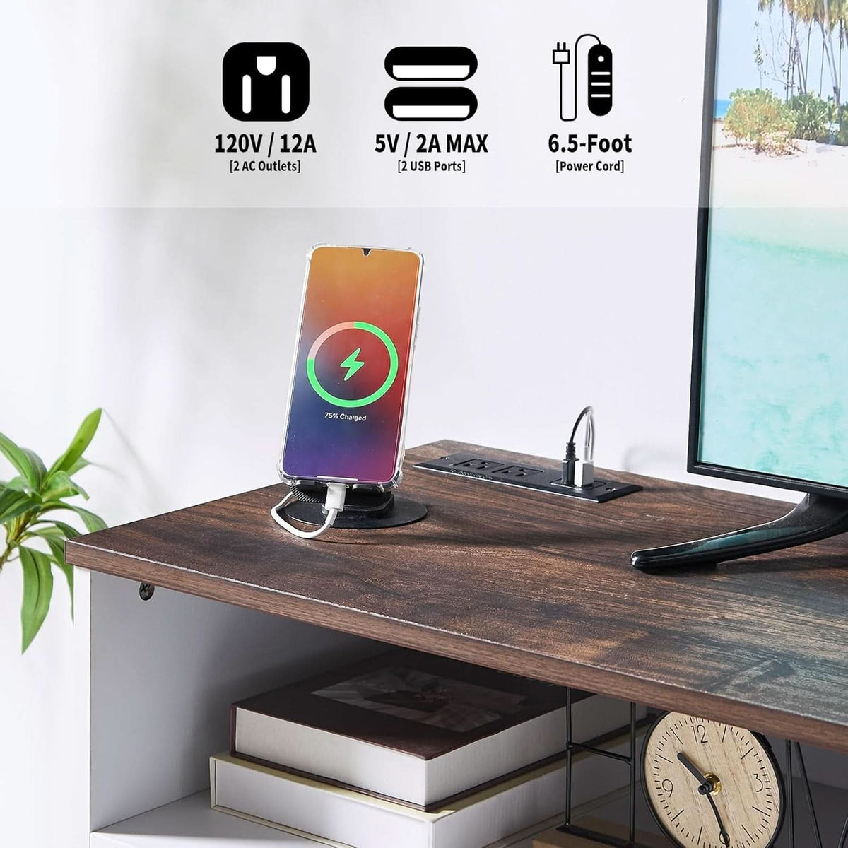 White Wooden Dresser With USB Charge Station For Bedroom