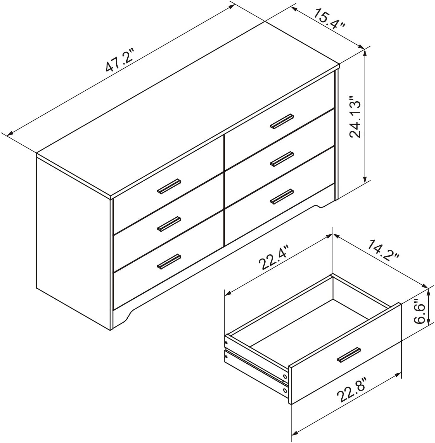 White Wooden Six Drawer Chest of Drawers for Bedroom