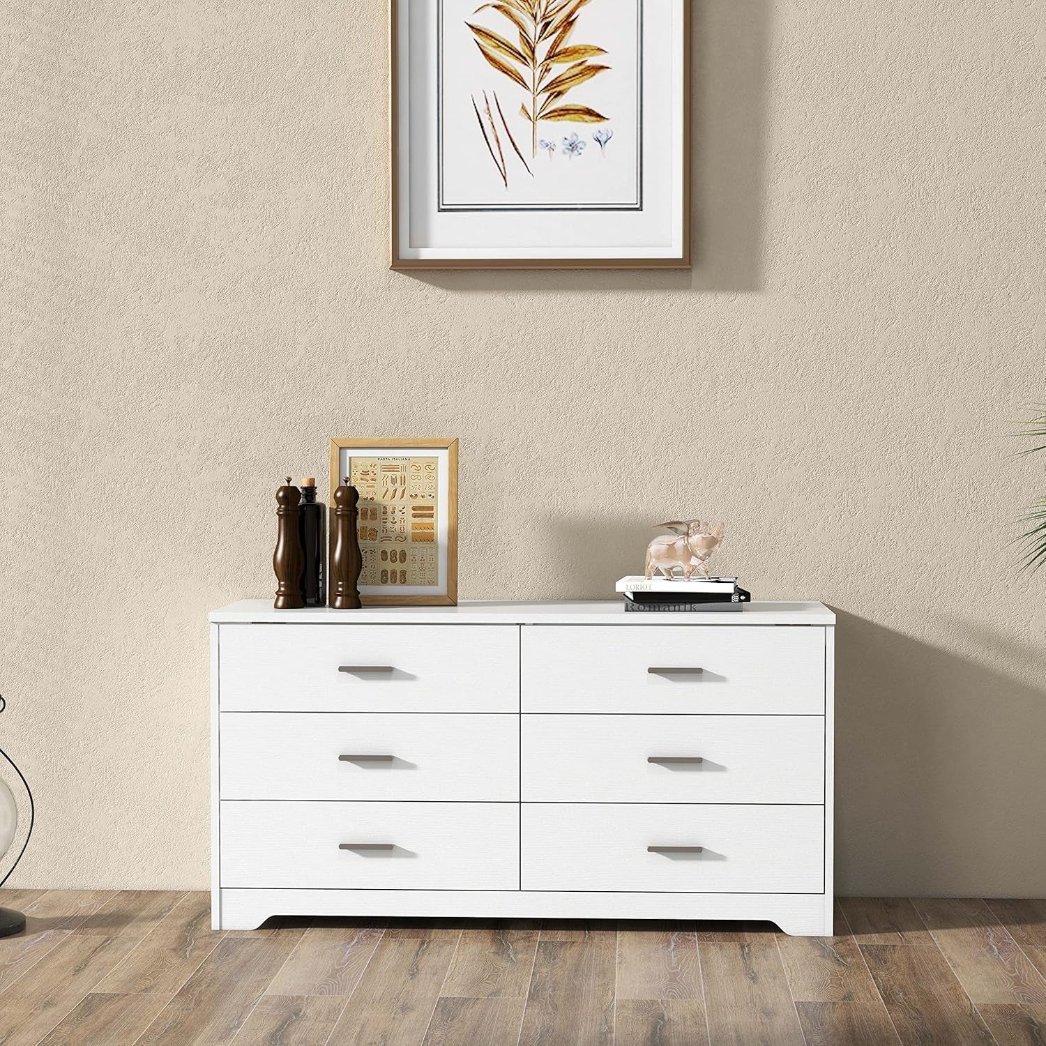 White Wooden Six Drawer Chest of Drawers for Bedroom