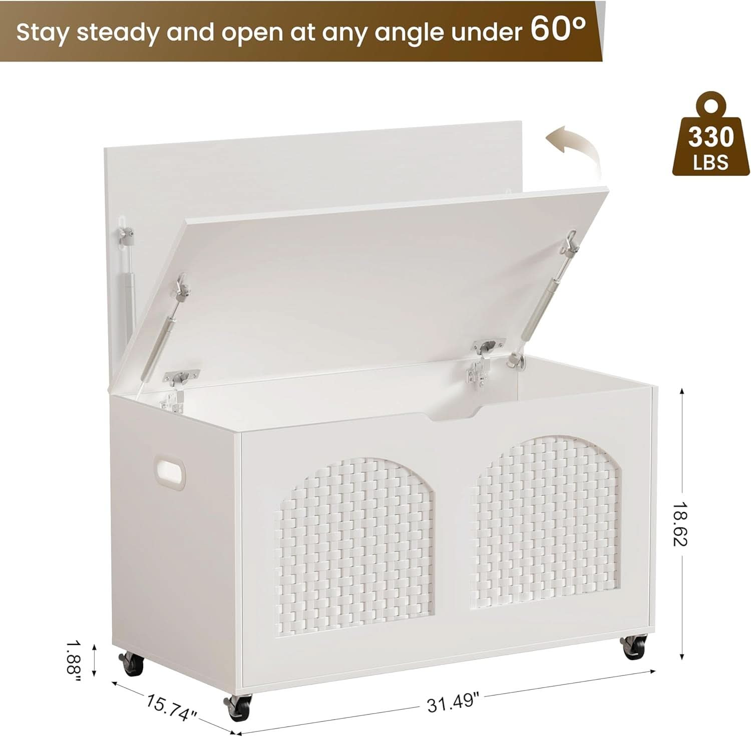 White Wooden Storage Bench On Wheels