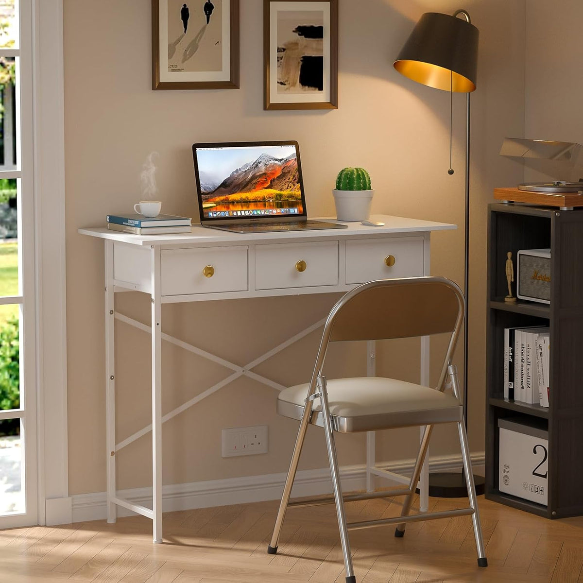 White Writing Desk With 3 Drawers For Small Spaces