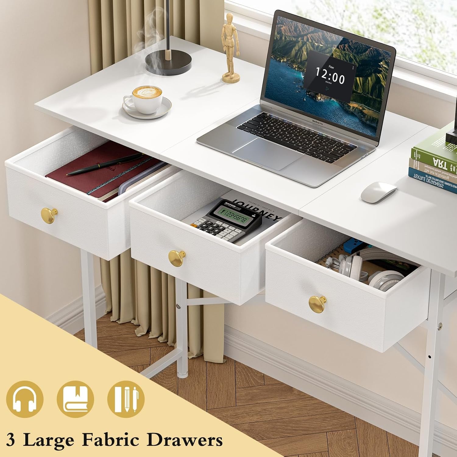 White Writing Desk With 3 Drawers For Small Spaces