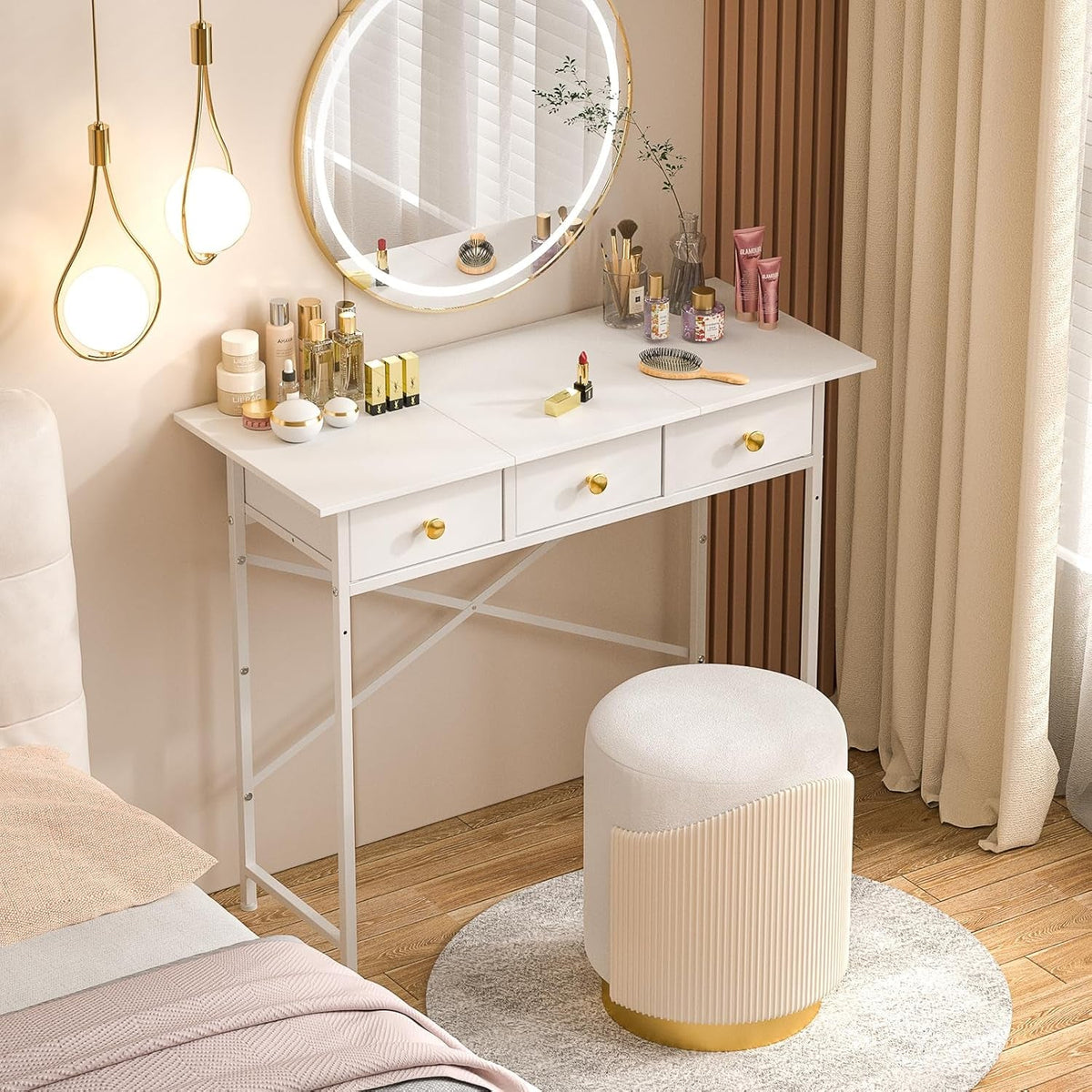 White Writing Desk With 3 Drawers For Small Spaces