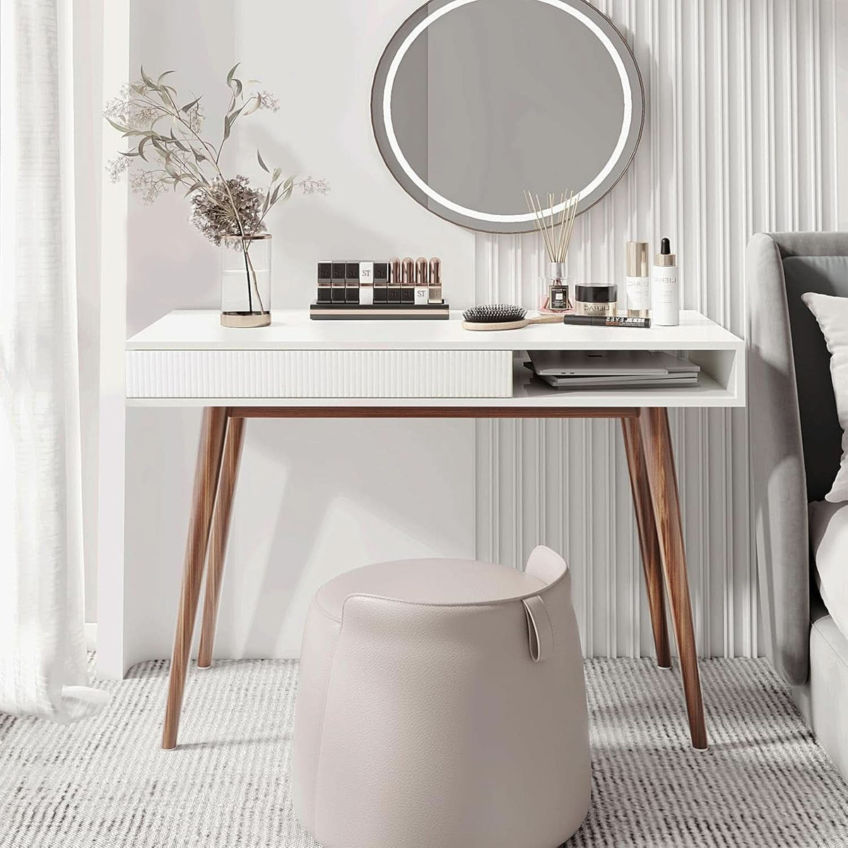 White Writing Desk With Drawers Mid Century Modern