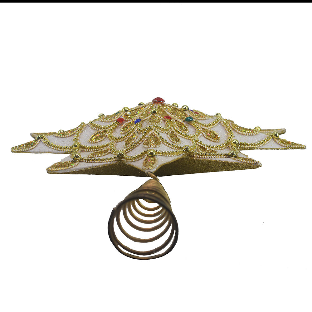 White and Gold Jeweled Star Treetop - 16 Inch