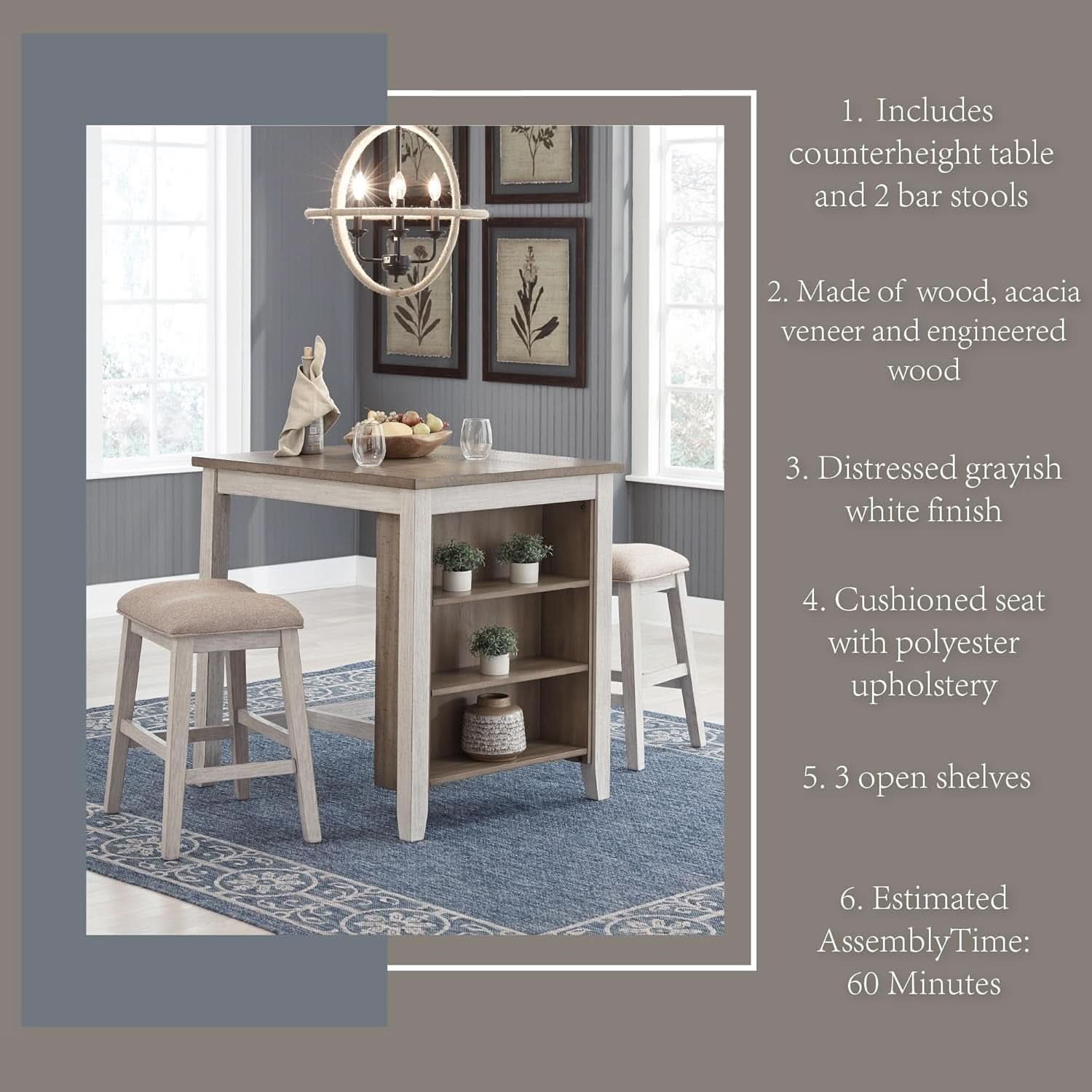 Whitewash Counter Height Dining Set With Barstools