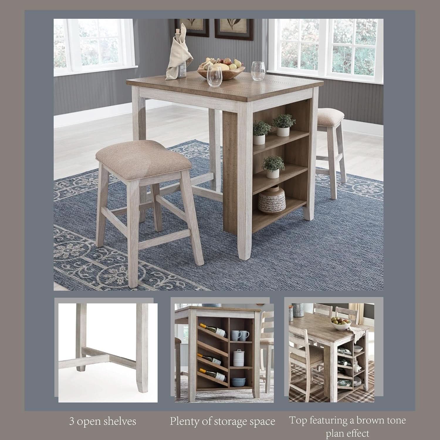 Whitewash Counter Height Dining Set With Barstools