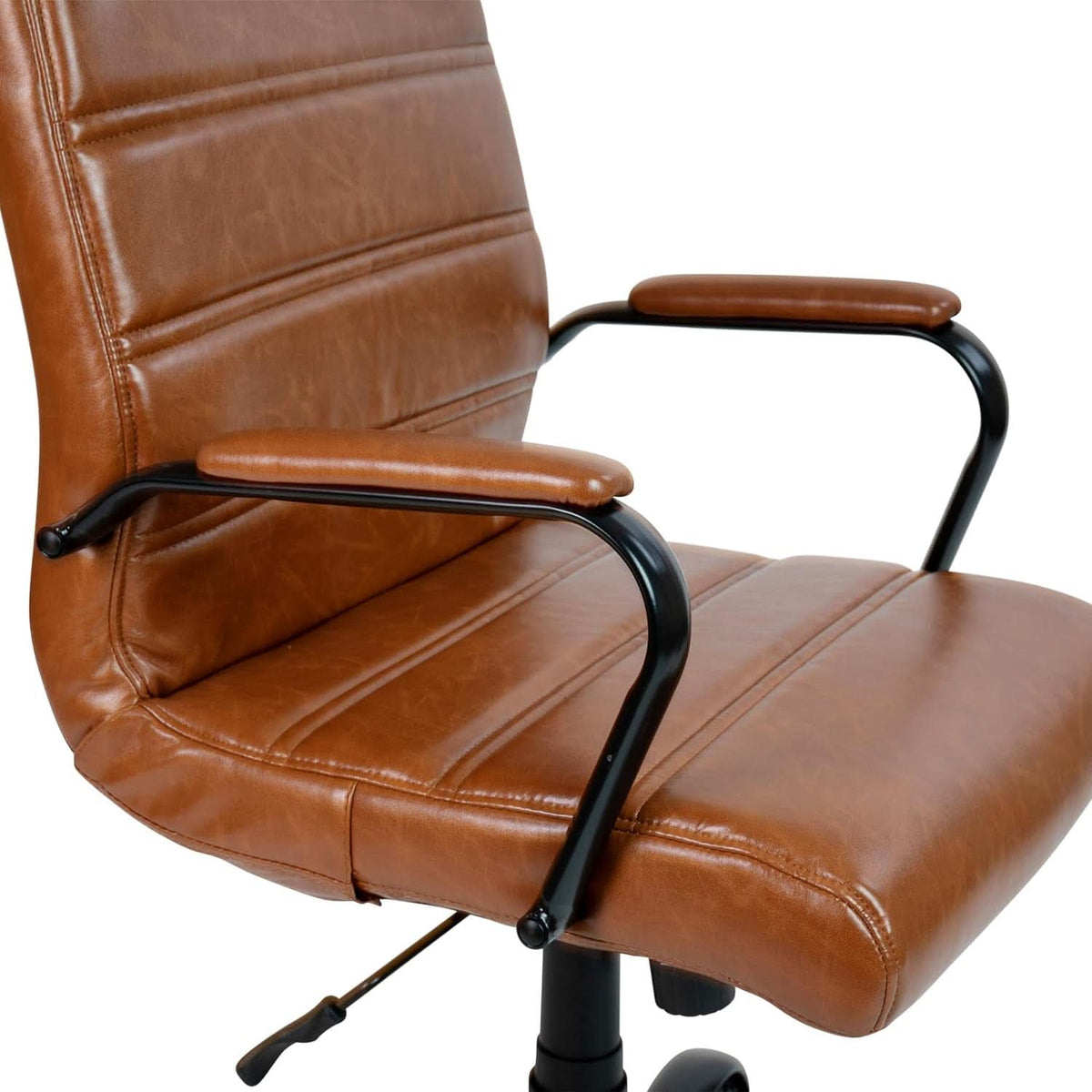Whitney Mid-Back Leather Desk Chair Brown Black Adjustable Height