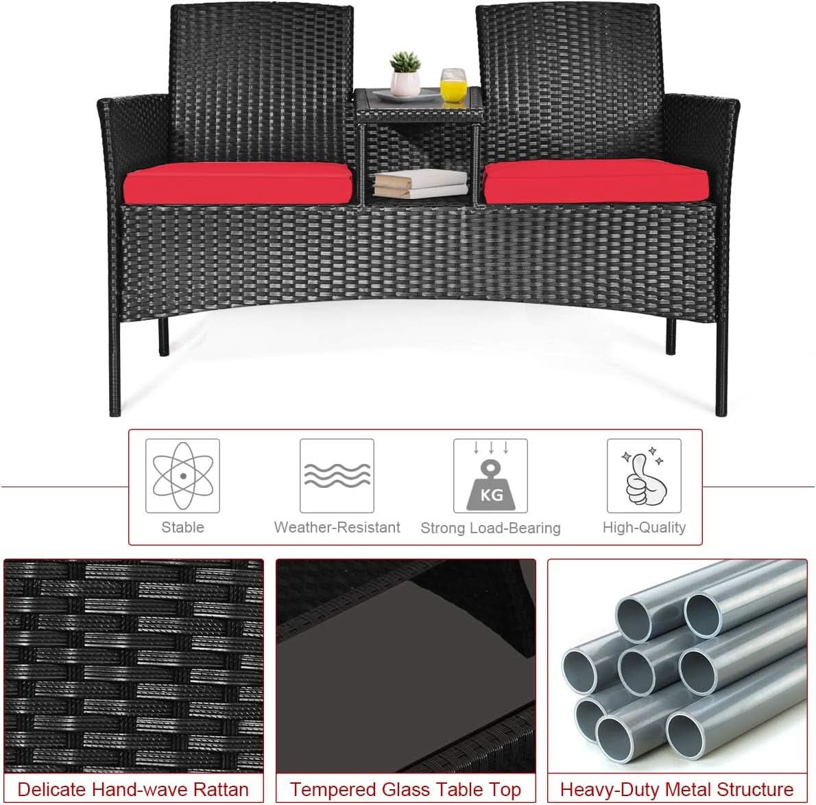 Wicker Outdoor Conversation Set With Removable Cushions