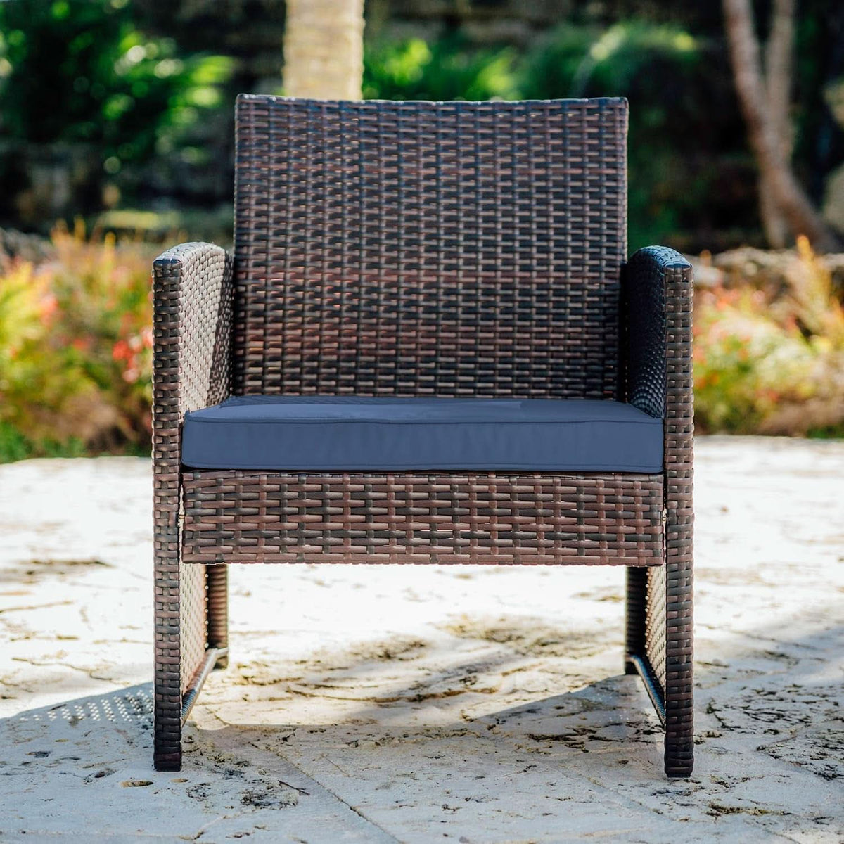 Wicker Outdoor Patio Set 3 Piece Bistro Brown Navy