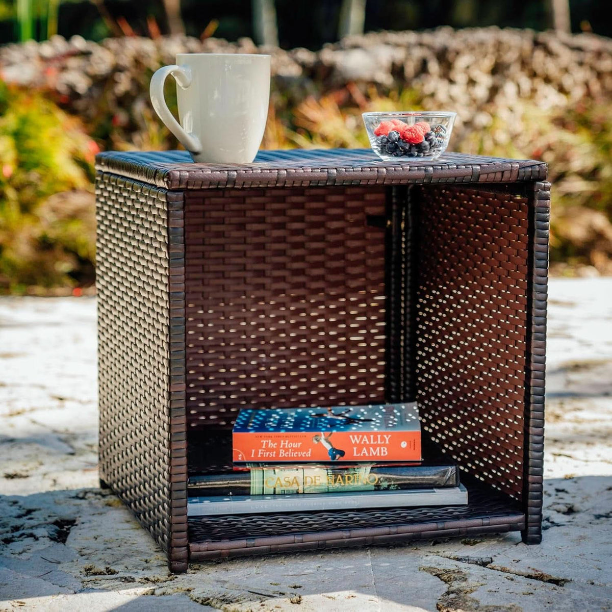 Wicker Outdoor Patio Set 3 Piece Bistro Brown Navy