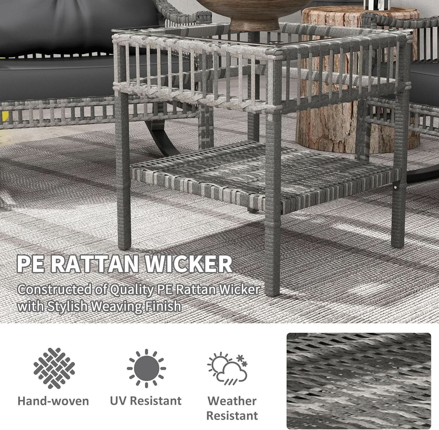 Wicker Outdoor Rocking Chair Set with Storage Table
