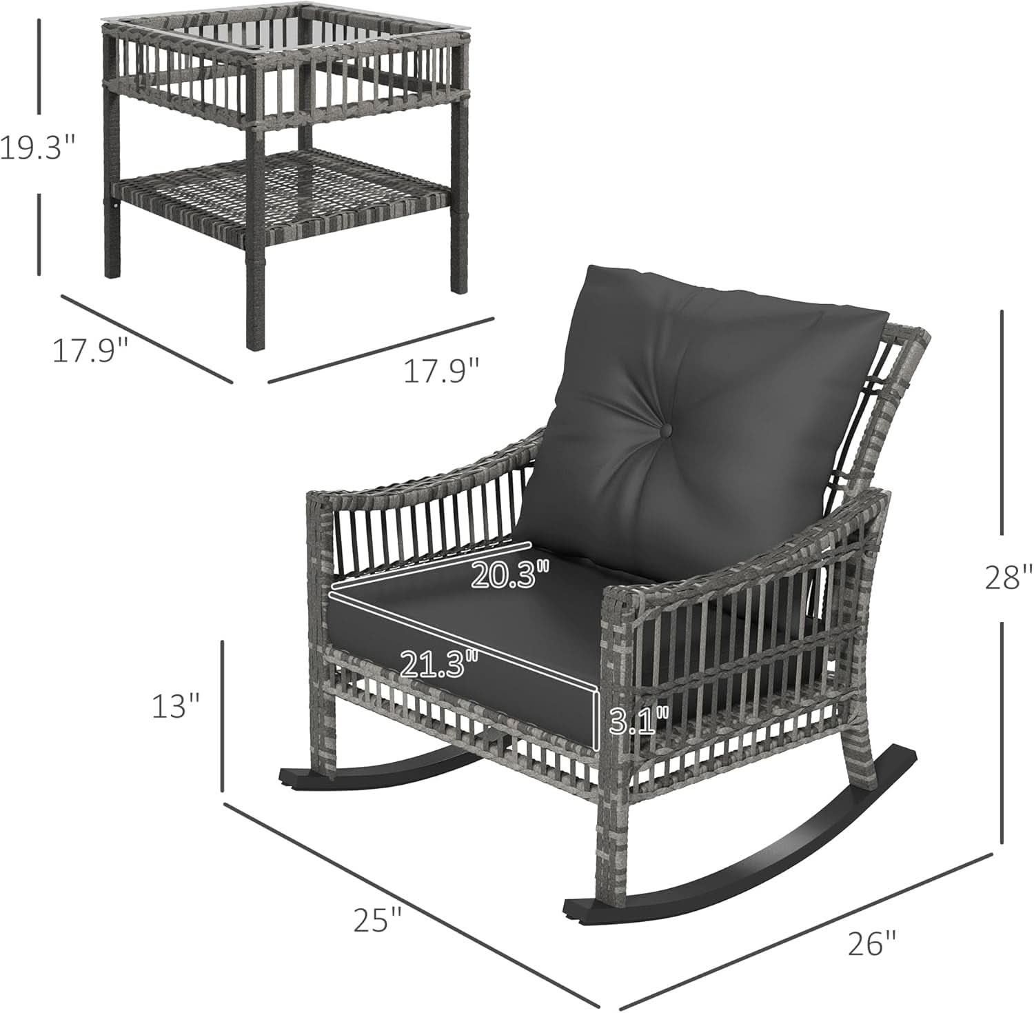 Wicker Outdoor Rocking Chair Set with Storage Table