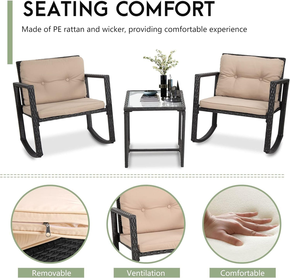 Wicker Patio Bistro Set 3 Piece Black For Outdoor Use