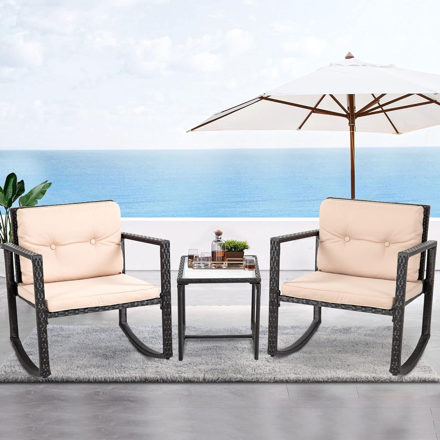 Wicker Patio Bistro Set 3 Piece Black For Outdoor Use