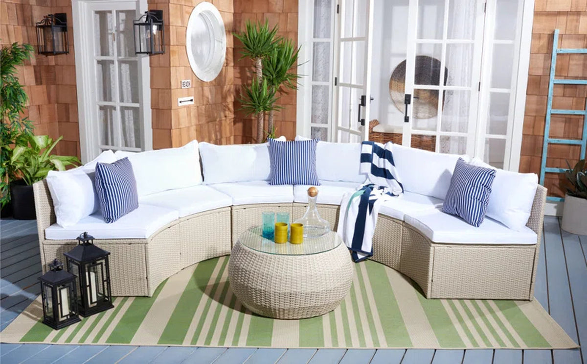 Wicker Six Person Patio Conversation Set With Cushions