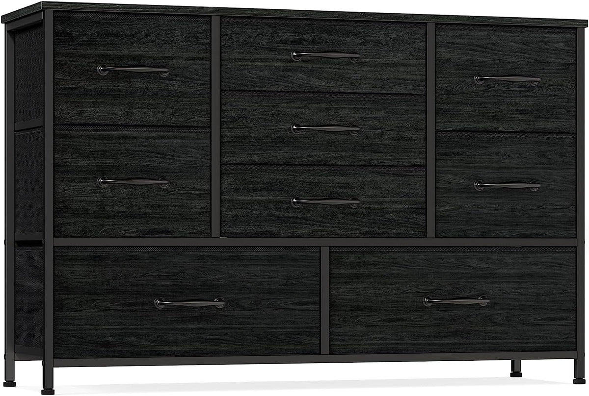 Wide Dresser With 9 Large Drawers For 55 Inch TV Stand Black Oak Metal Frame