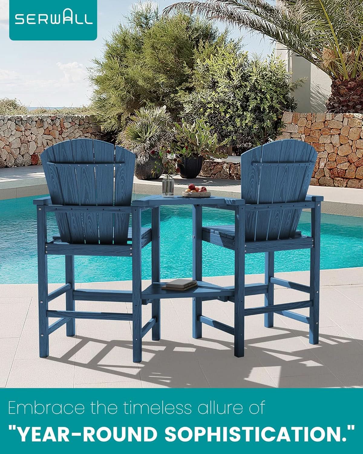 Widened Tall Adirondack Chairs Set with Double Tray