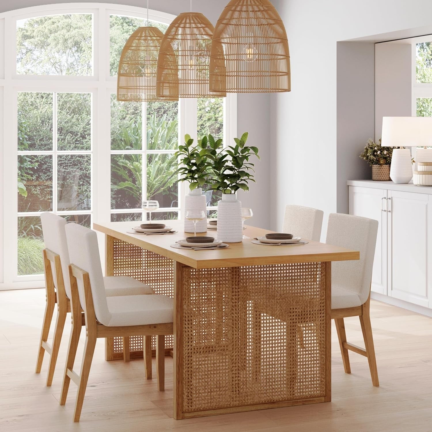 Willow Boho Dining Table for 6 with Solid Wood Legs