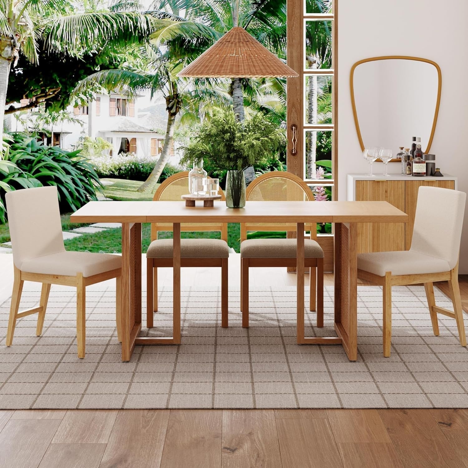 Willow Boho Dining Table for 6 with Solid Wood Legs