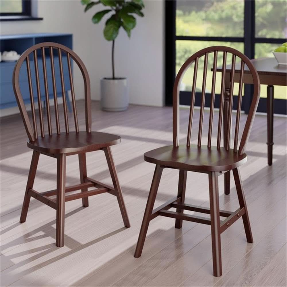 Windsor 2 Piece Solid Wood Dining Chair Set Walnut Finish
