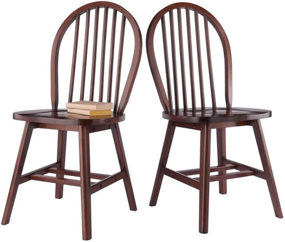 Windsor 2 Piece Solid Wood Dining Chair Set Walnut Finish