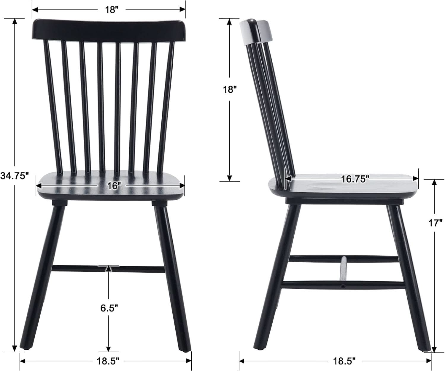 Windsor Spindle Back Dining Chair Armless Black Wood