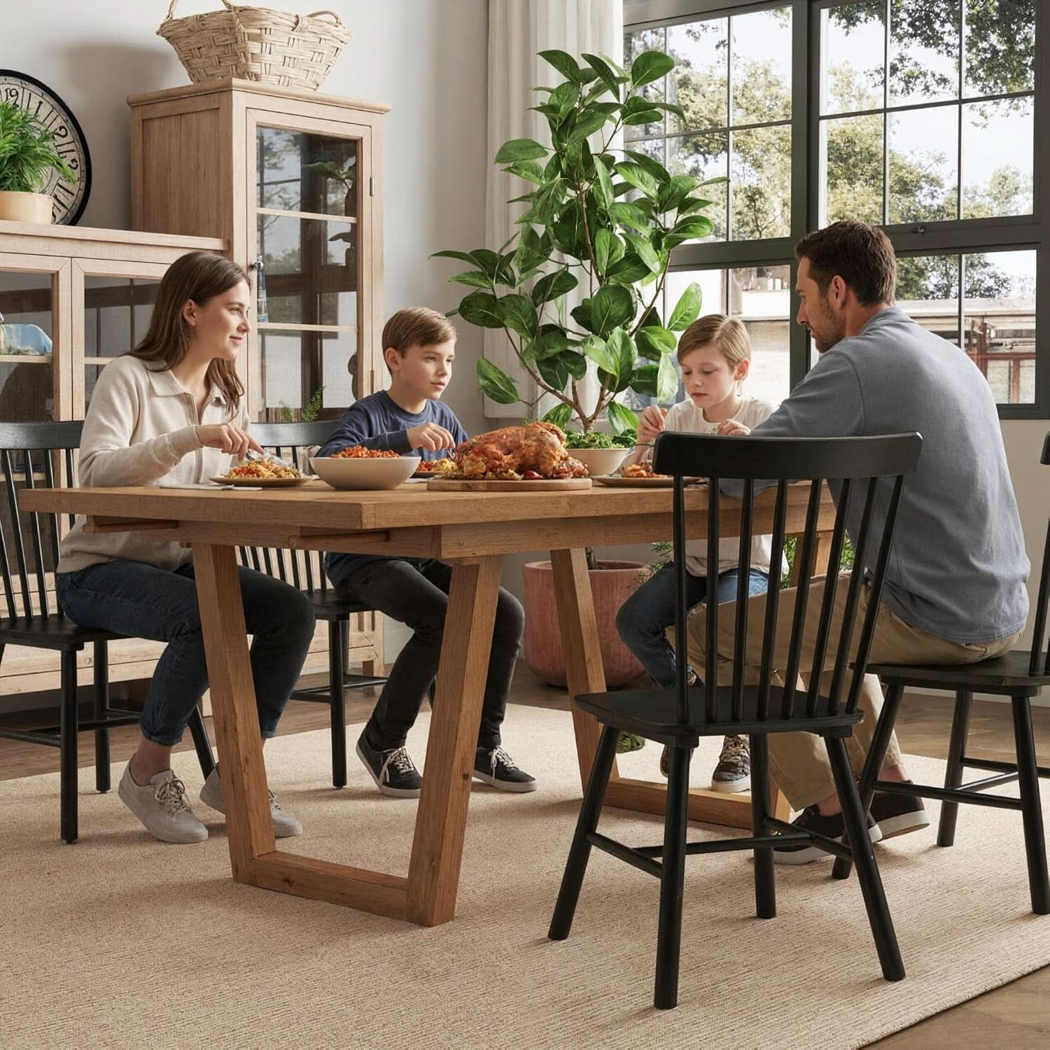 Windsor Spindle Back Dining Chair Armless Black Wood