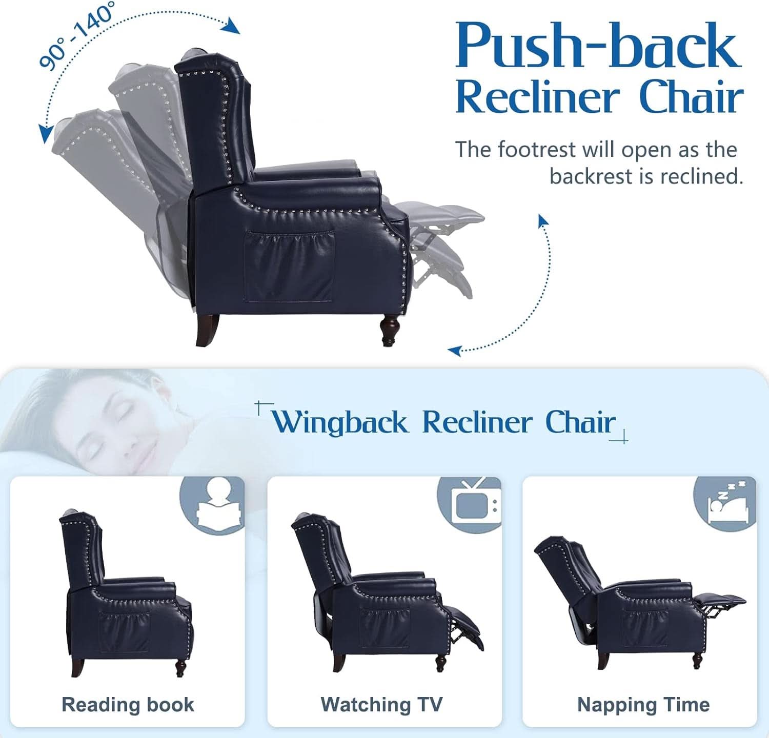 Wingback Recliner Chair Massage And Heat Tufted PU Leather