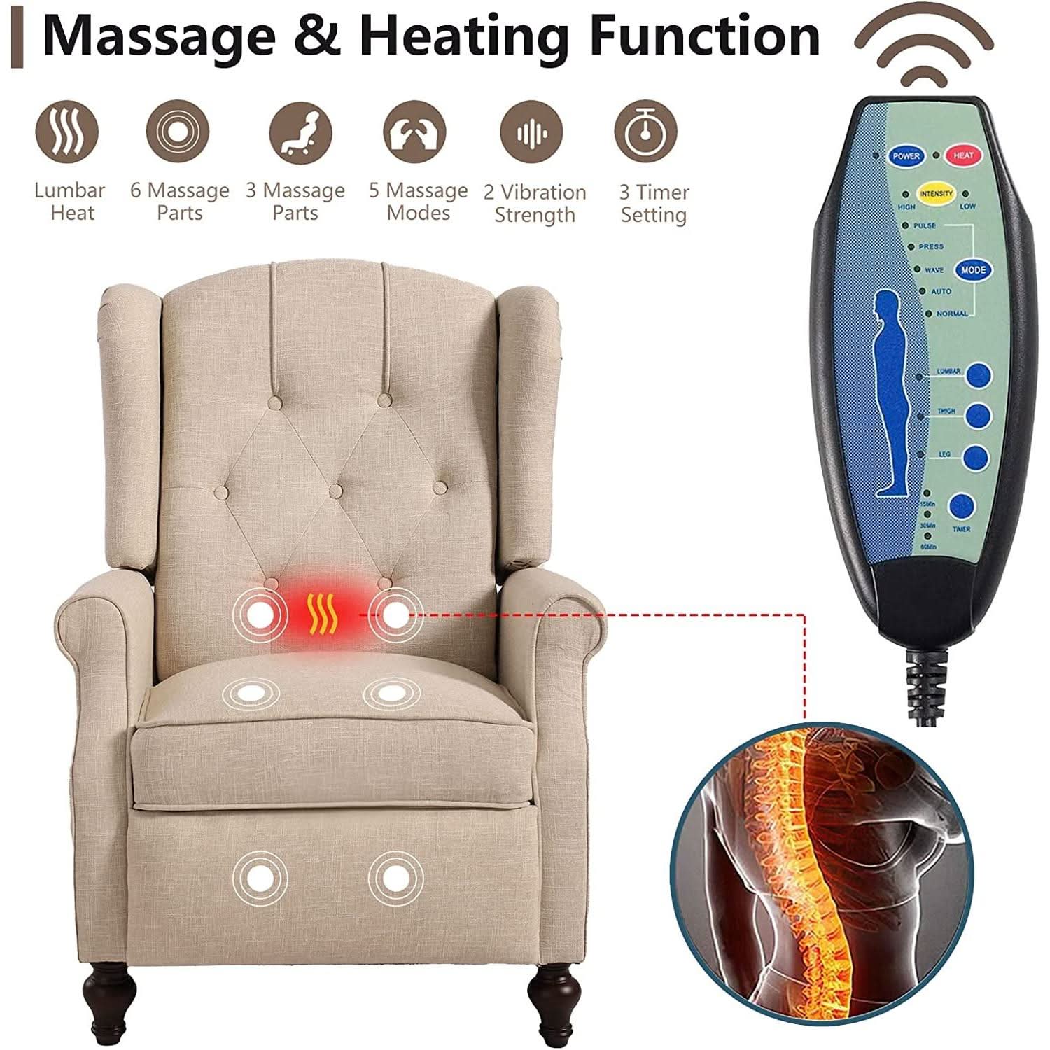 Wingback Recliner Chair With Massage And Heat For Living Room
